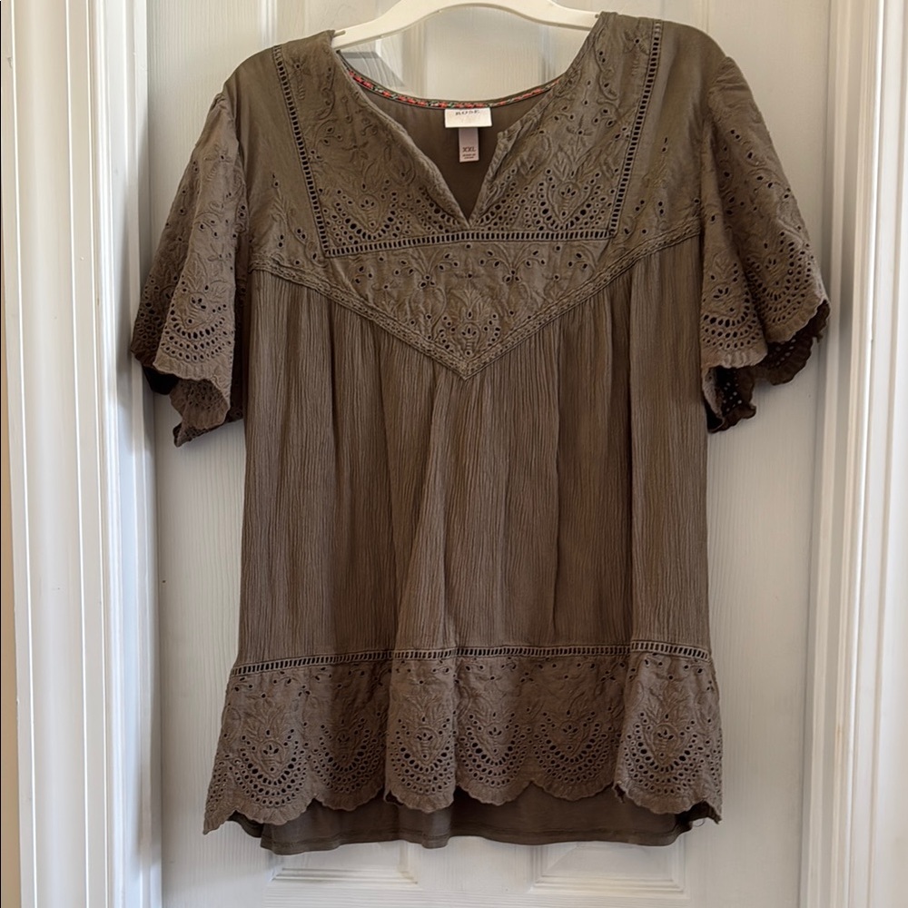 Knox Rose Green Puff Sleeve Blouse with Boxy Relaxed Fit